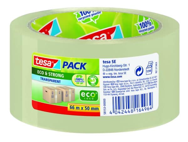 Eco & Strong pakkausteippi 50mm x 66m, kirkas, 100% uusiomuovista - TESA® 58153 - Image 2